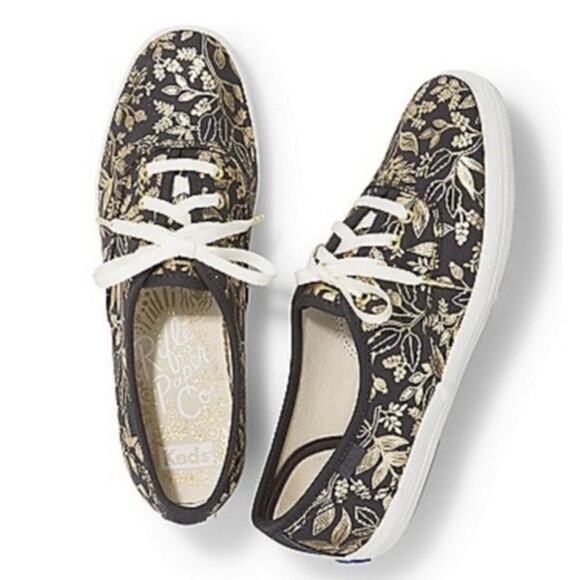 Keds X Rifle Paper Co Metallic Queen Anne Low Top Sneakers Size 7 - Picture 1 of 9
